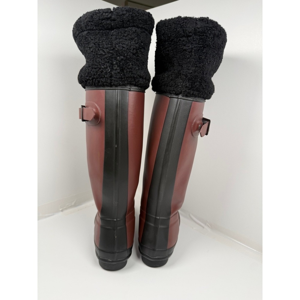 Hunter Rain Boots Women Size 5 Burgundy Tall Shearling Cuff Buckle Waterproof - Picture 4 of 6